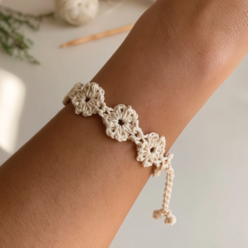 Free Crochet Flower Bracelet Pattern: Easy & Beautiful - finished dish