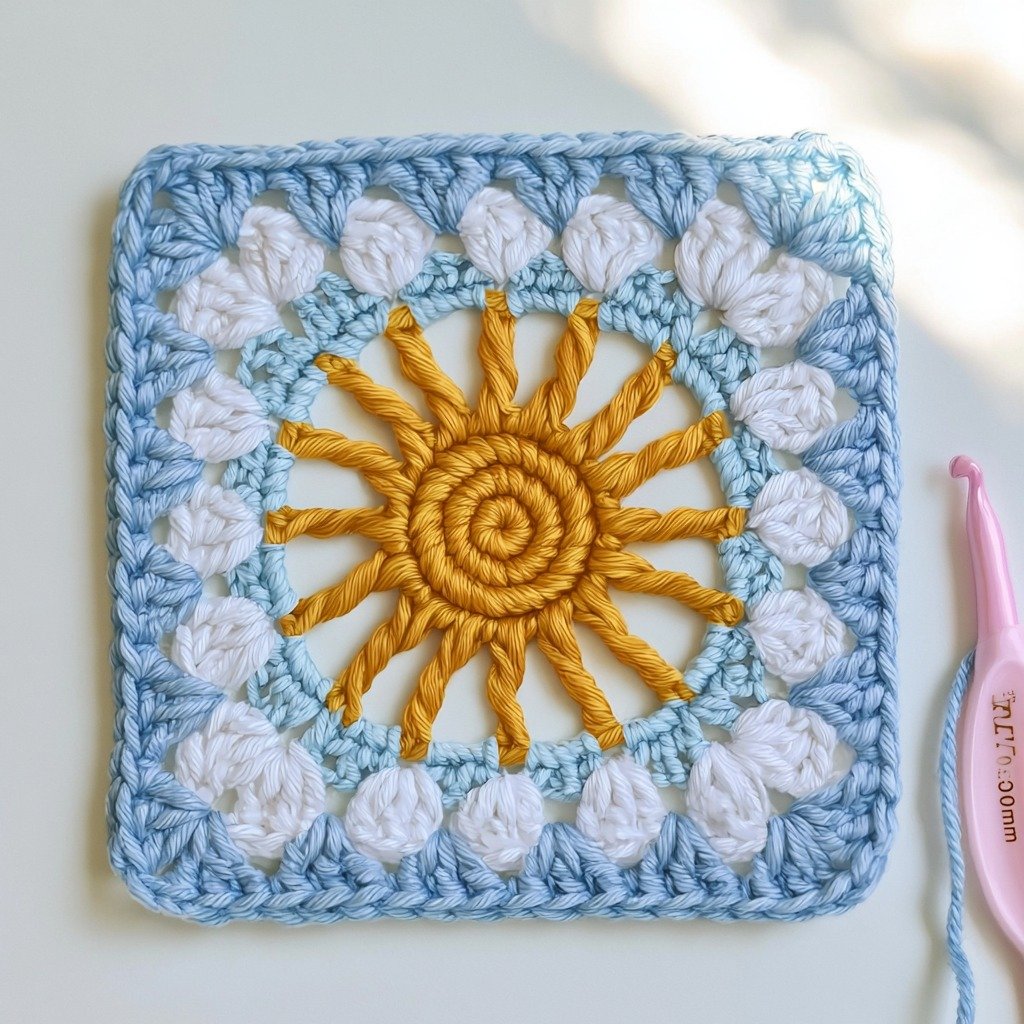 Crochet a Sacred Sun and Cloud Granny Square