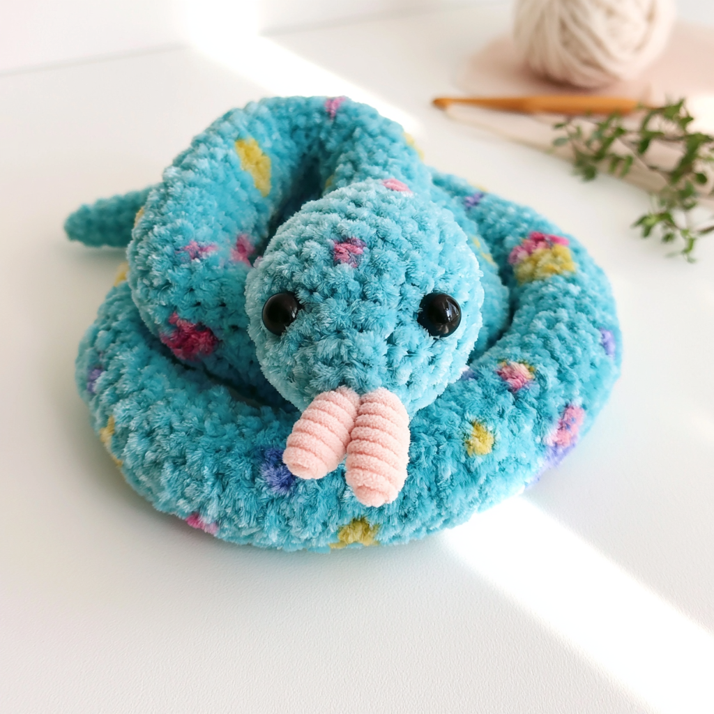 Crochet a Beginner-Friendly Amigurumi Snake - finished dish