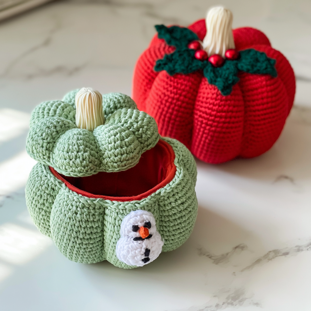 Crochet Christmas Pumpkin Pots for Festive Decor - finished dish