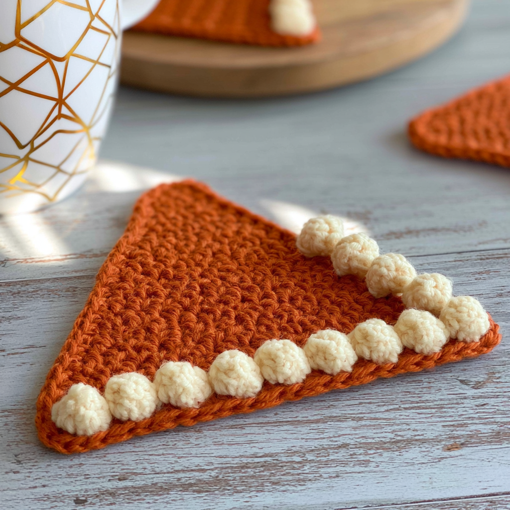 Crochet a Slice of Autumn: Easy Pumpkin Pie Coaster Pattern - finished dish