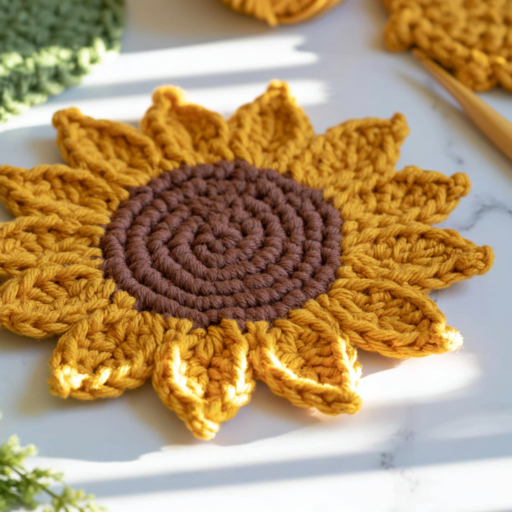 Crochet Sunflower Coasters: A Beginner-Friendly Project - finished dish