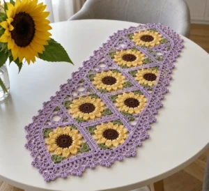 Crochet a Stunning Sunflower & Lavender Lattice Table Runner