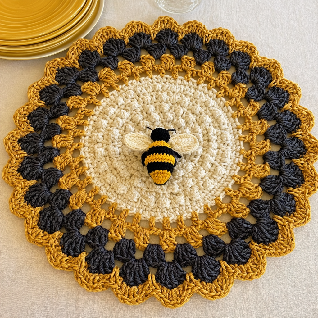 Crochet a Honeycomb Bee Placemat - finished dish